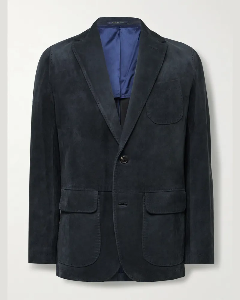 Sid Mashburn Butcher Unstructured Suede Blazer Blue