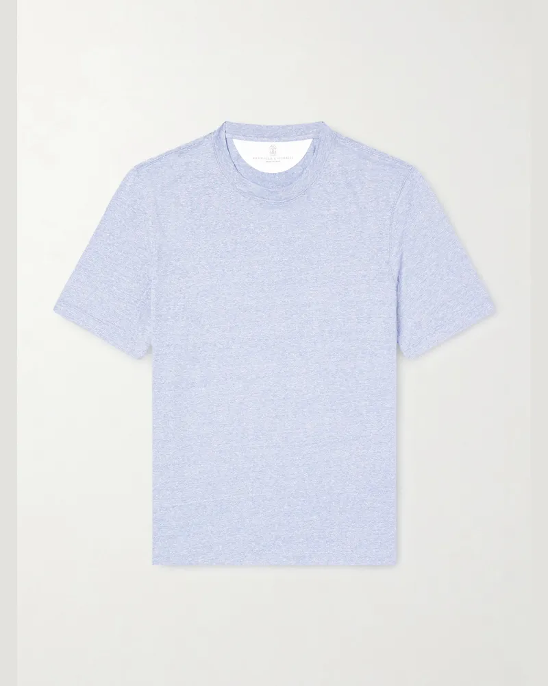 Brunello Cucinelli Slub Linen and Cotton-Blend Jersey T-Shirt Blue