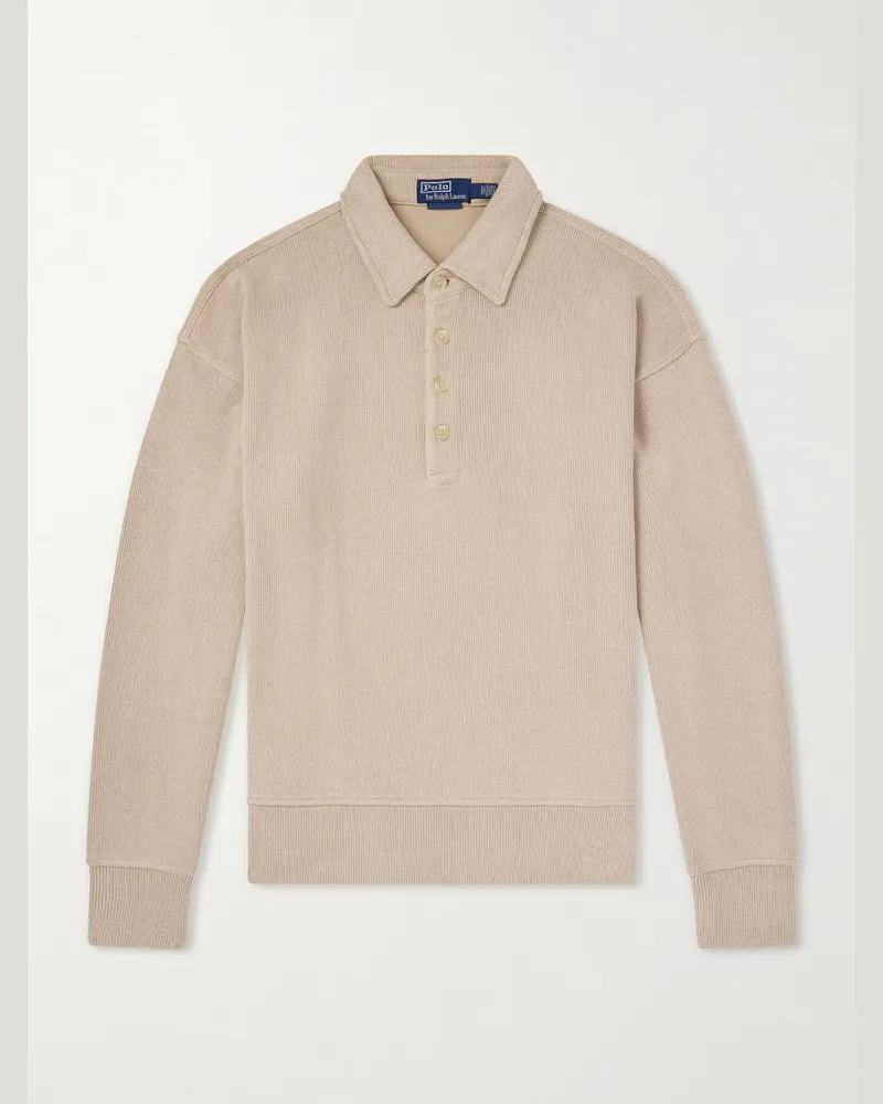 Ralph Lauren Ribbed Cotton-Blend Polo Shirt Neutrals