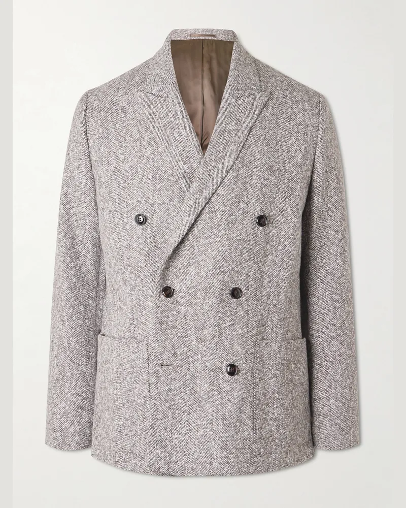 NN 07 Jordin 1087 Double-Breasted Recycled-Herringbone Suit Jacket Brown