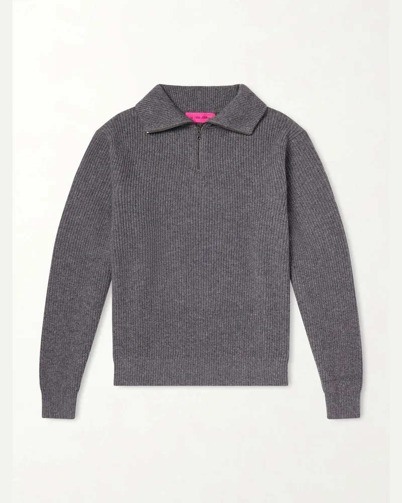 The Elder Statesman Clemente Ribbed Cashmere Half-Zip Sweater Gray
