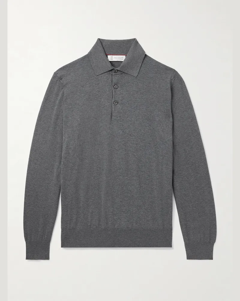 Brunello Cucinelli Pullover aus Baumwolle mit Polokragen Grau