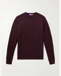 Ralph Lauren Schmal geschnittener Zopfstrickpullover aus Kaschmir Burgunder