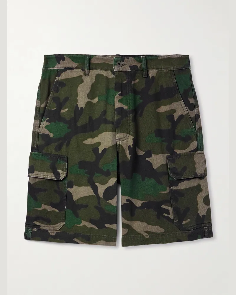 Valentino Garavani Gerade geschnittene Cargoshorts aus Canvas mit Camouflage-Print Grün