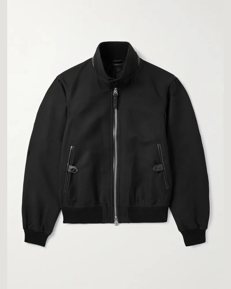 Tom Ford Leather-Trimmed Wool and Silk-Blend Twill Bomber Jacket Black