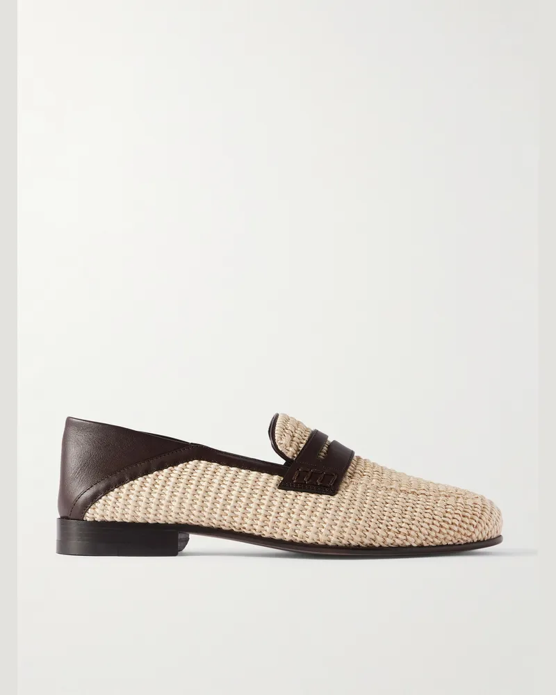 Manolo Blahnik Padstow Loafers aus Raffiabast mit Lederbesatz und einklappbarer Fersenpartie Neutral