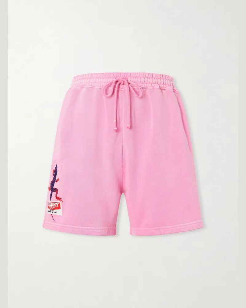 Cherry Los Angeles Logo-Embroidered Cotton Shorts Pink