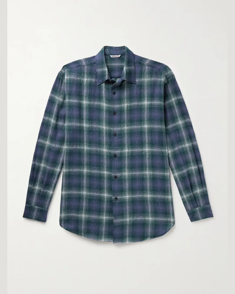 AURALEE Airy kariertes Hemd aus Wollflanell Lila