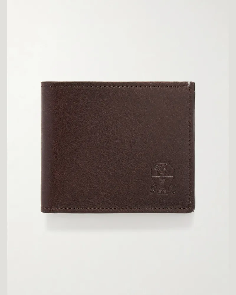 Brunello Cucinelli Logo-Debossed Leather Billfold Wallet Brown