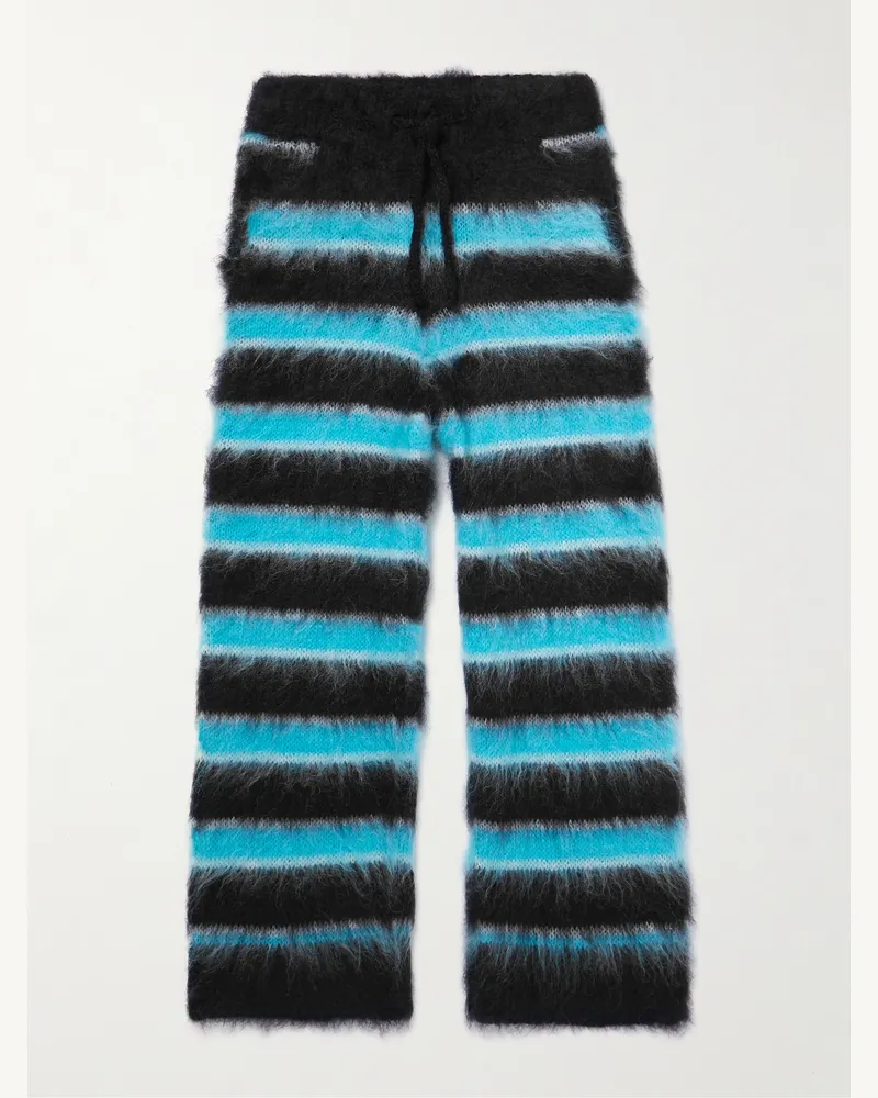 Marni Straight-Leg Striped Mohair-Blend Drawstring Trousers Black
