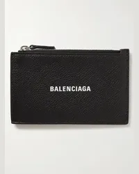 Balenciaga Cash Logo-Print Full-Grain Leather Zipped Cardholder Schwarz