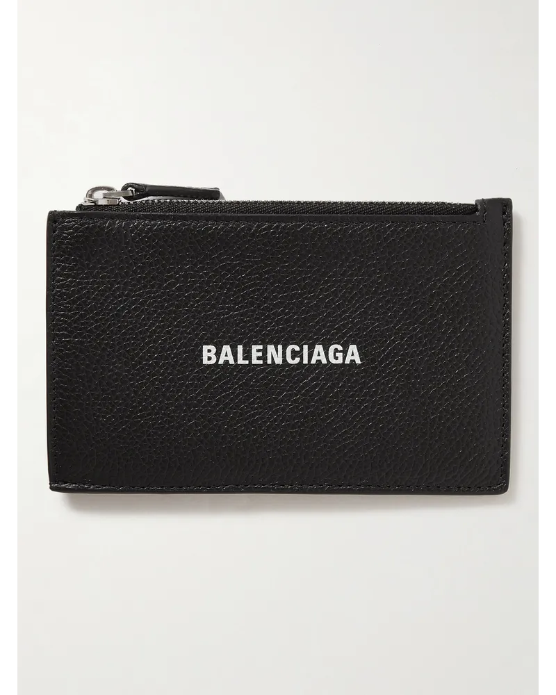 Balenciaga Cash Logo-Print Full-Grain Leather Zipped Cardholder Schwarz