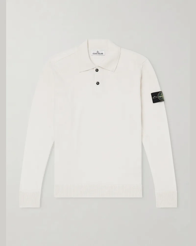 Stone Island Logo-Appliquéd Virgin Wool Polo Shirt Neutrals