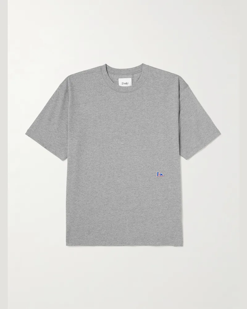 Drake's HIM Hiking T-Shirt aus Baumwoll-Jersey mit Logostickerei Grau