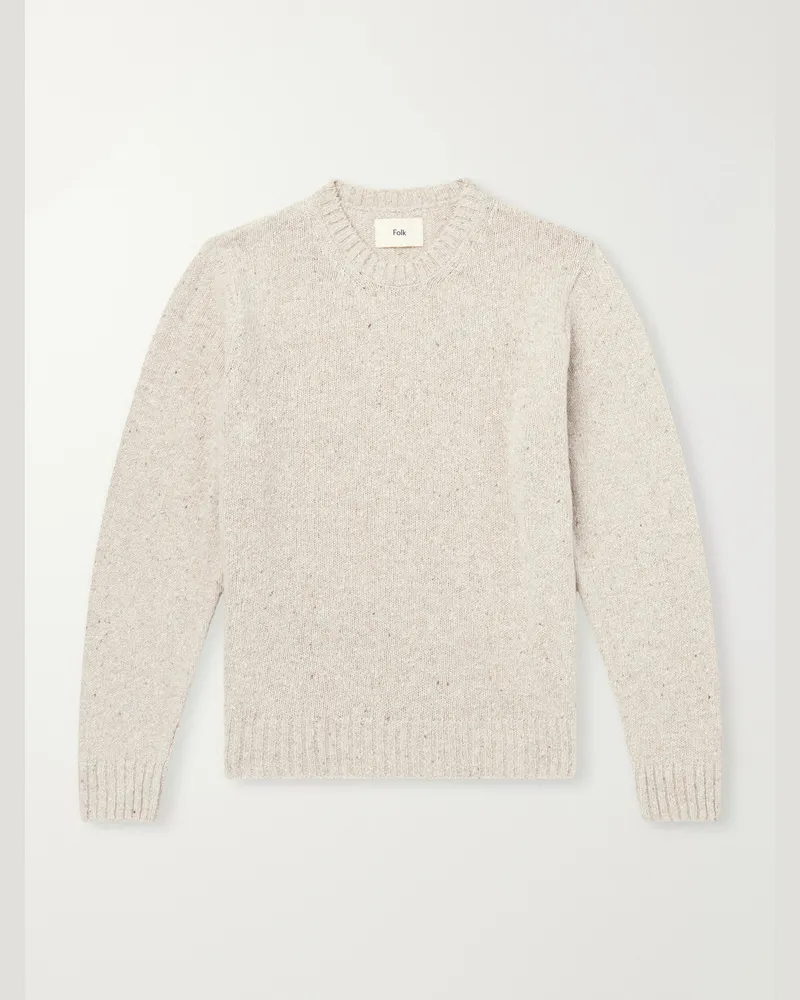 Folk Chain Mélange Wool-Blend Sweater Neutrals