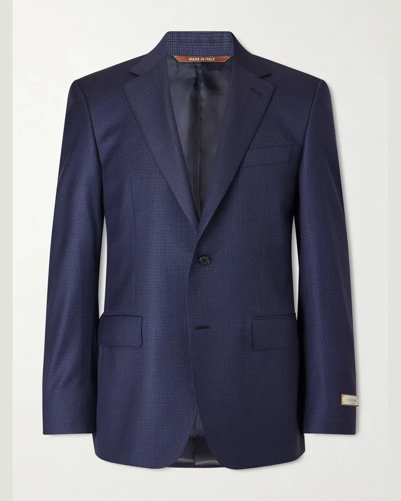 Canali Puppytooth Wool Suit Jacket Blue