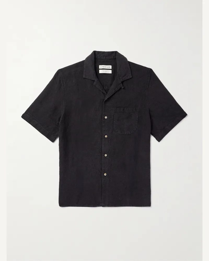 A Kind Of Guise Hemd aus Leinen mit wandelbarem Kragen Schwarz