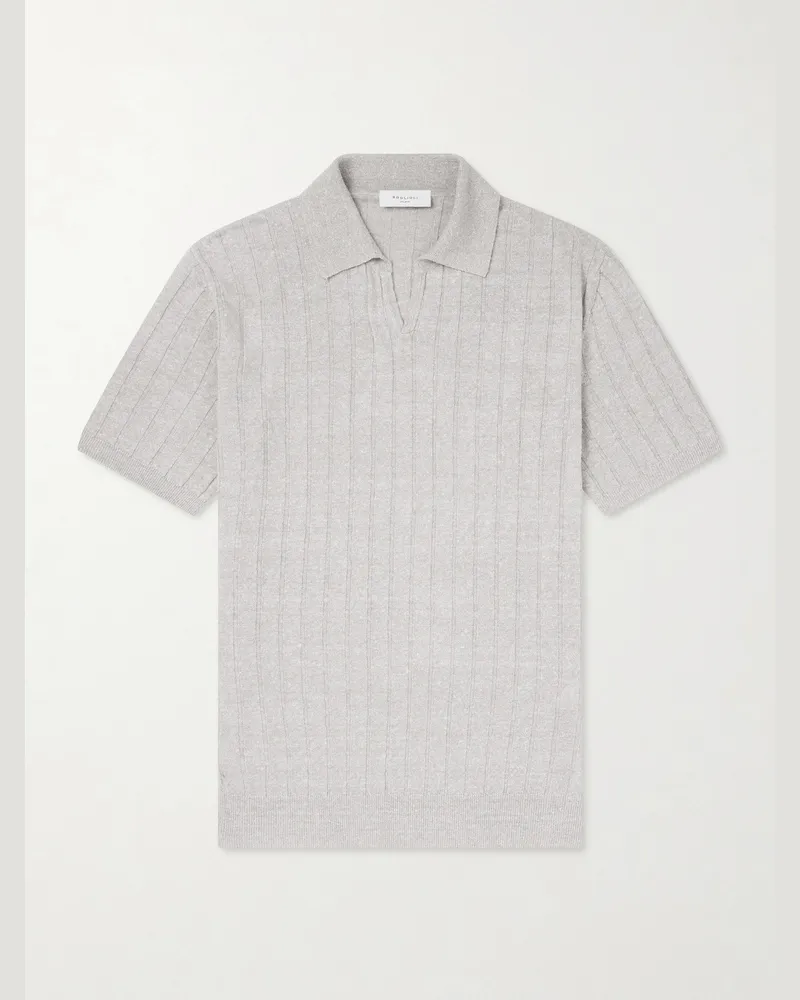 Boglioli Open-Collar Ribbed Linen and Cotton-Blend Polo Shirt Gray