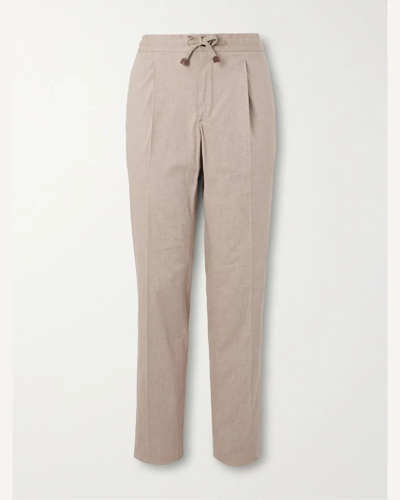 Slowear Venezia 1951 Slim-Fit Tapered Pleated Striped Cotton-Blend Trousers Neutrals