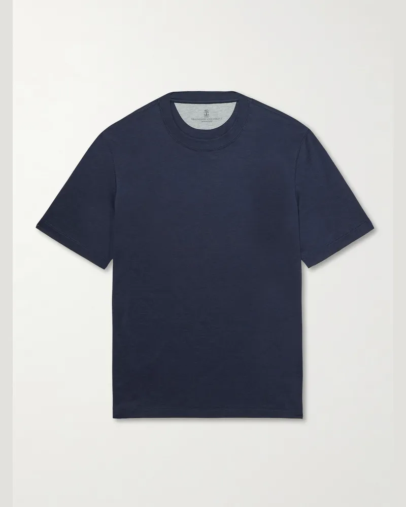 Brunello Cucinelli T-Shirt aus Jersey aus einer Seiden-Baumwollmischung Blau