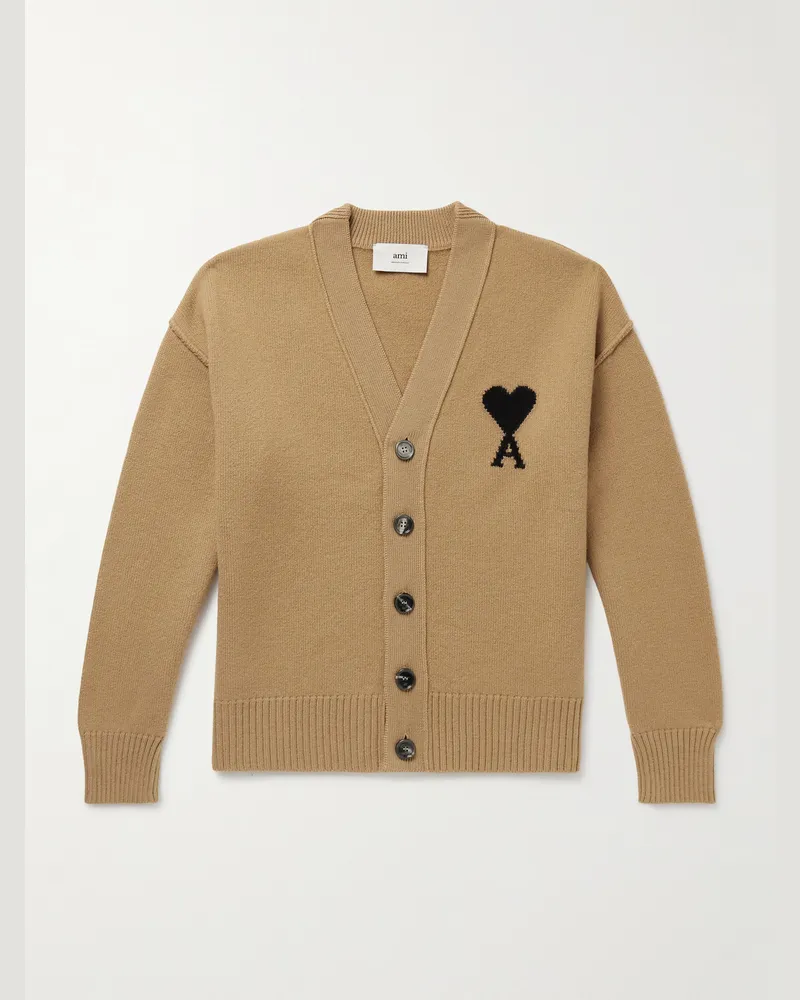 AMI Paris Cardigan aus Schurwolle mit Intarsienlogomotiv Neutral
