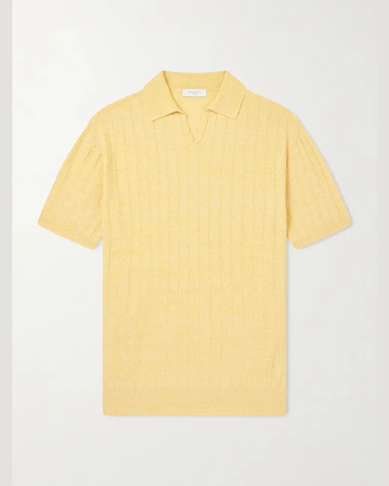 Boglioli Ribbed Linen and Cotton-Blend Polo Shirt Yellow