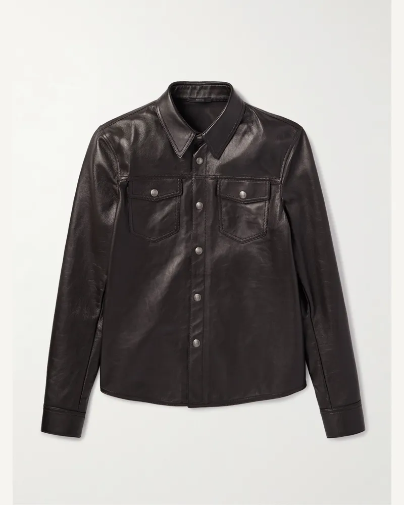 Tom Ford Schmal geschnittene Hemdjacke aus Leder Braun