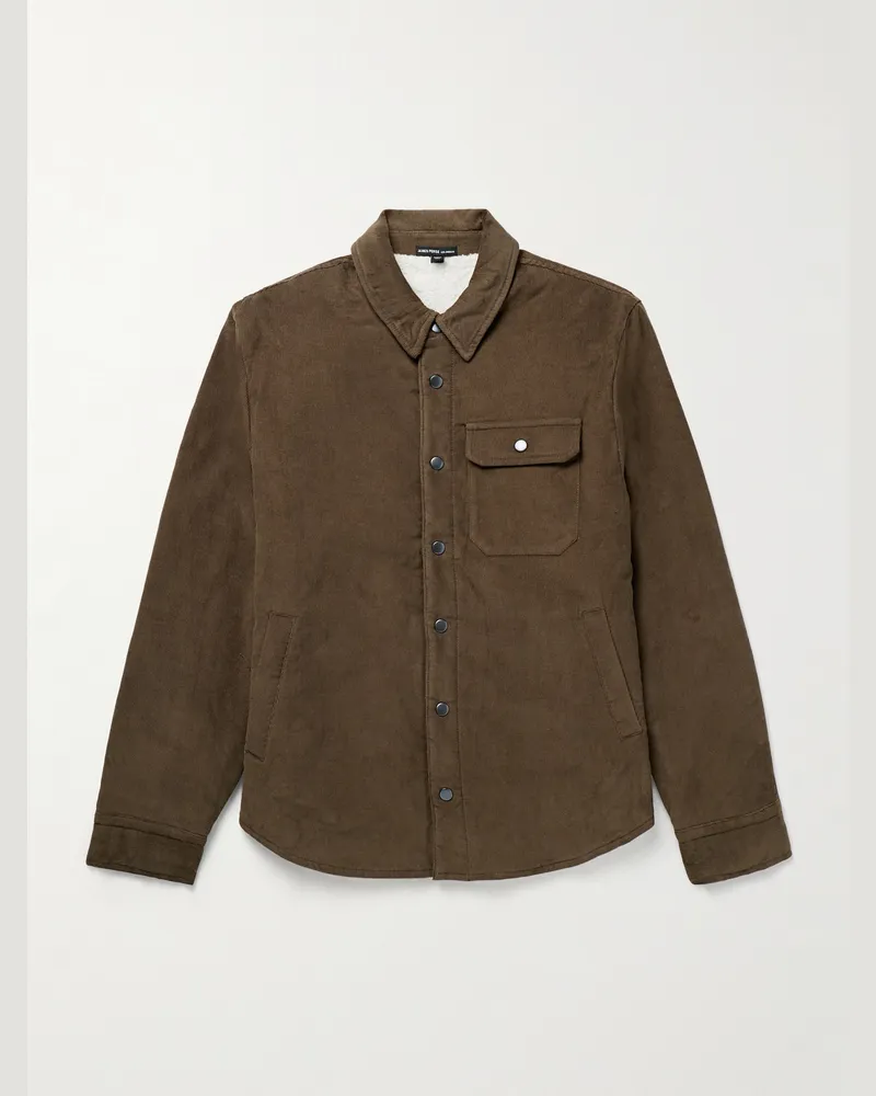 James Perse Fleece-Lined Cotton-Blend Corduroy Shirt Jacket Brown