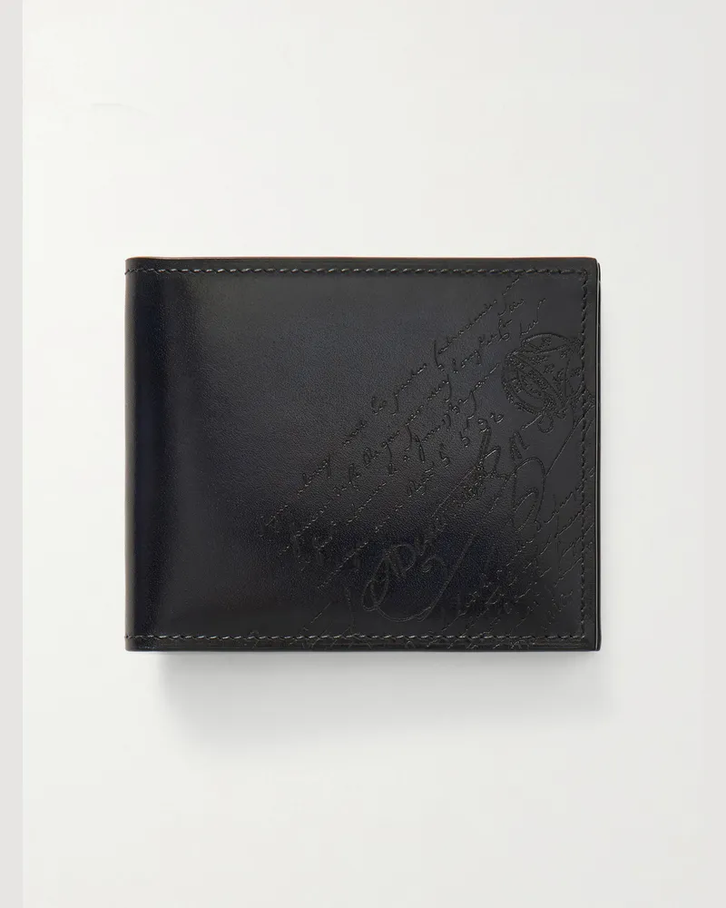 Berluti Makore Slim Scritto aufklappbares Portemonnaie aus Venezia-Leder Schwarz