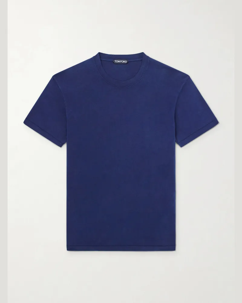 Tom Ford Lyocell and Cotton-Blend T-Shirt Blue
