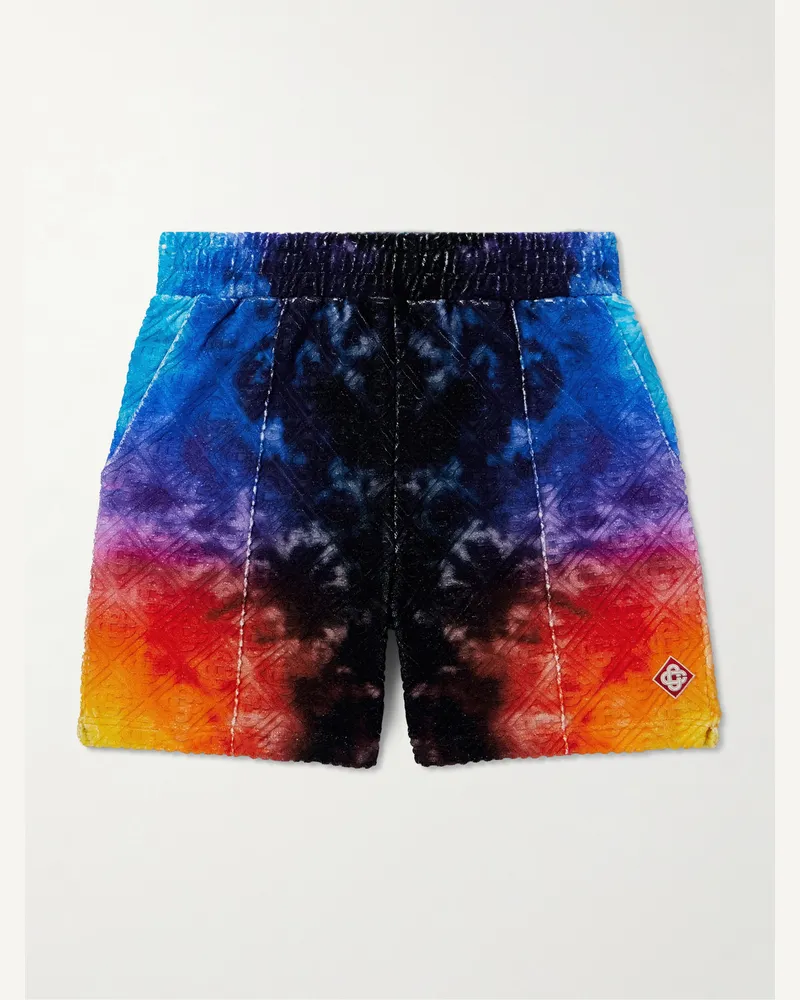 Casablanca Paris Gerade geschnittene Shorts aus Frottee aus einer Baumwollmischung mit Jacquard-Muster und Logoapplikation Blau
