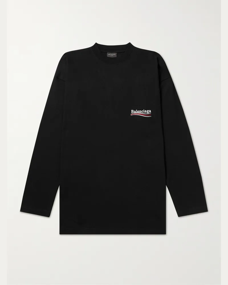 Balenciaga Logo-Embroidered Cotton-Jersey T-Shirt Black