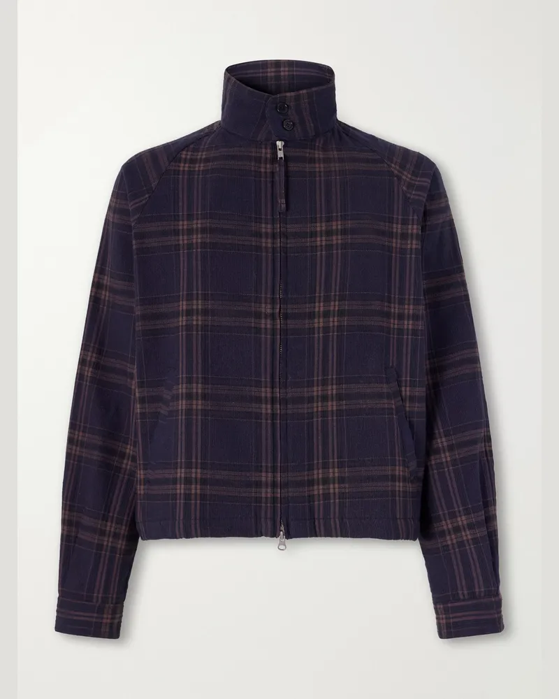 KARDO Stanley Embroidered Checked Cotton Bomber Jacket Blue