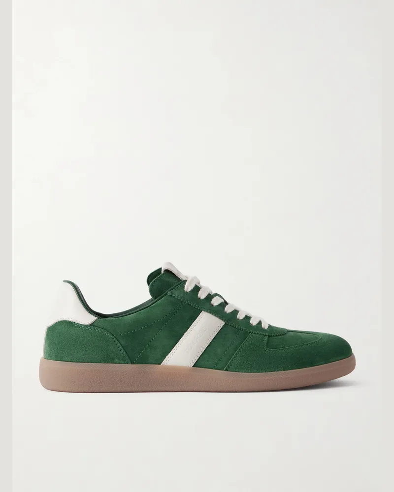 Tom Ford Archer Leather-Trimmed Suede Sneakers Green