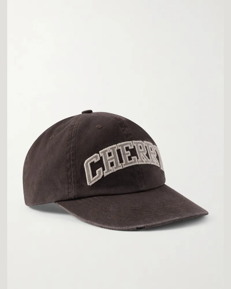 Cherry Los Angeles Logo-Appliquéd Cotton-Twill Baseball Cap Brown