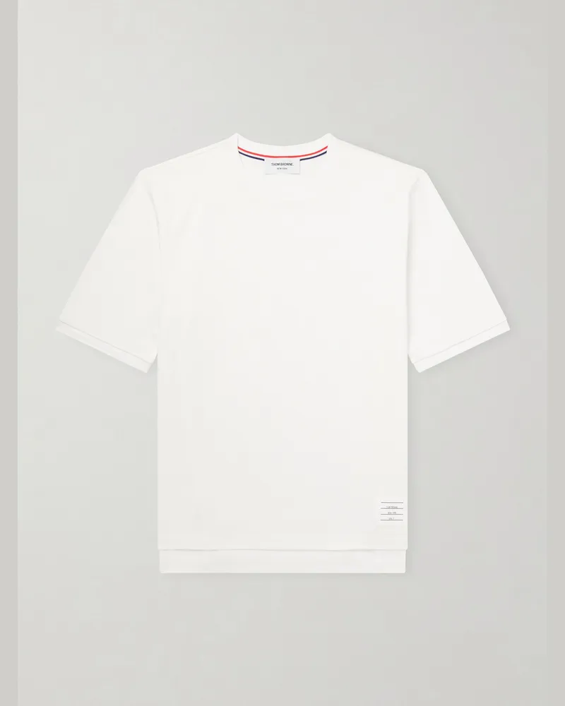 Thom Browne Logo-Appliquéd Striped Cotton-Jersey T-Shirt White