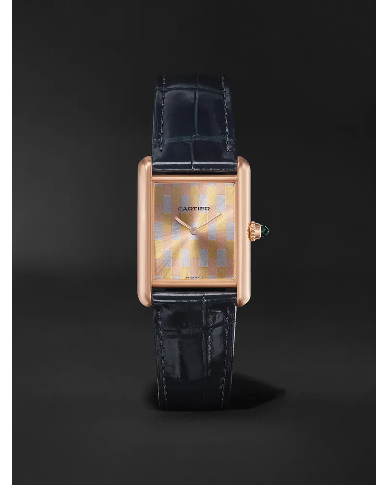 Cartier Tank Louis Large 33,7 mm Uhr aus 18 Karat Rosé-, Gelb- und Weißgold mit Handaufzug und Alligatorlederarmband, Ref.-Nr.: WGTA0176 Gold