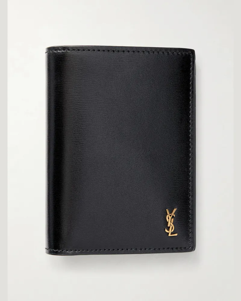 Saint Laurent Tiny Cassandre Logo-Appliquéd Leather Bifold Wallet Black