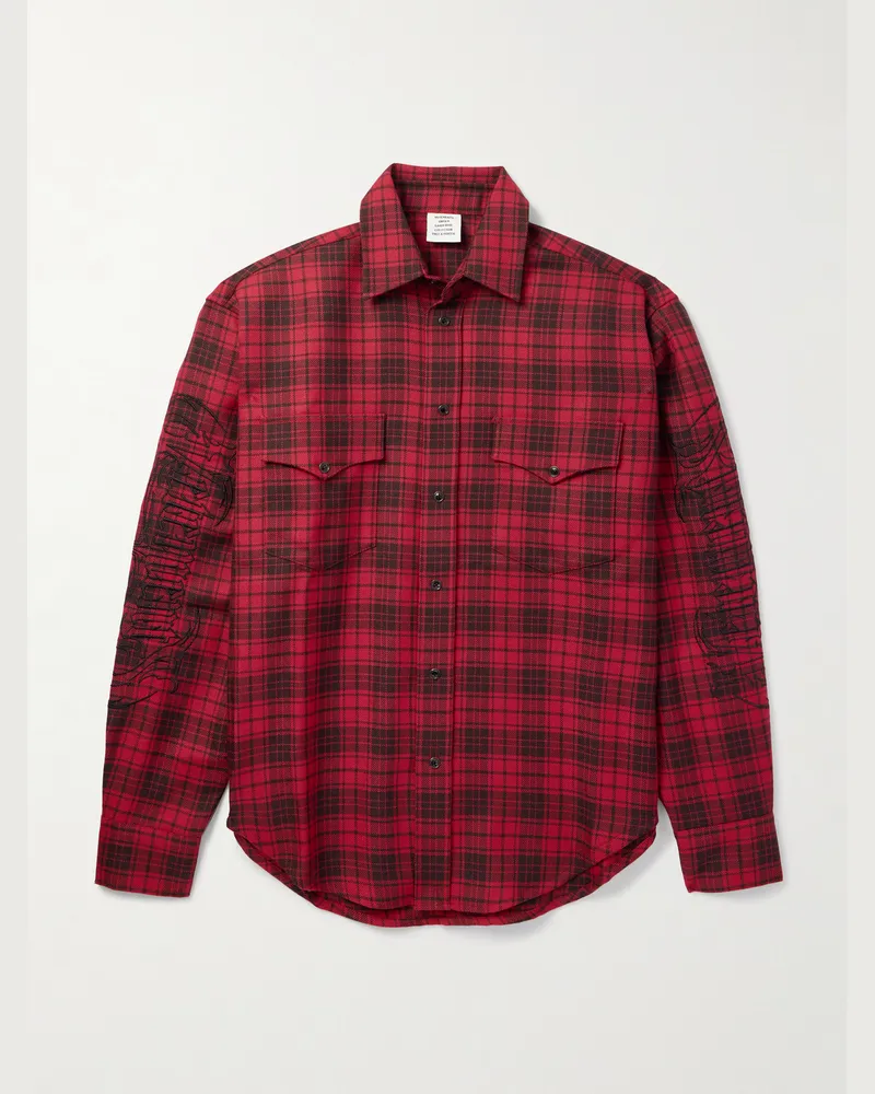 VETEMENTS Hemd aus karierter Wolle mit Logostickerei Rot
