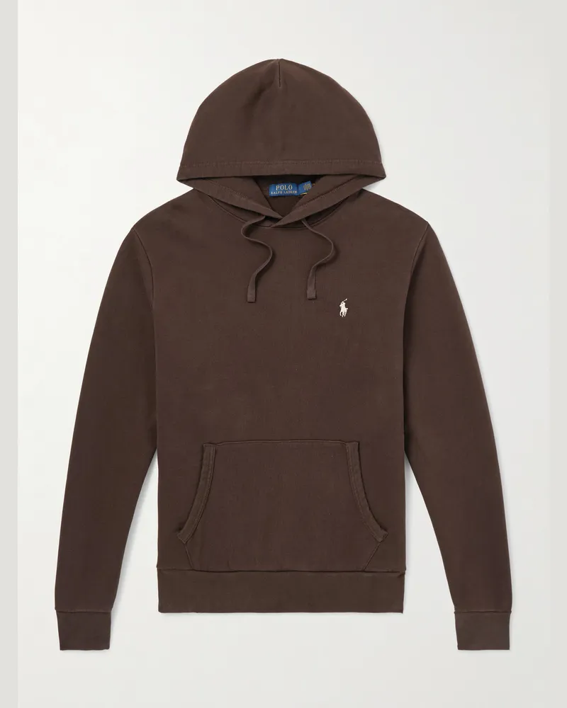 Ralph Lauren Logo-Embroidered Cotton-Jersey Hoodie Brown