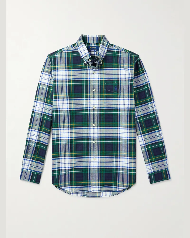 Ralph Lauren Kariertes Hemd aus Baumwoll-Oxford mit Button-Down-Kragen und Logostickerei Grün