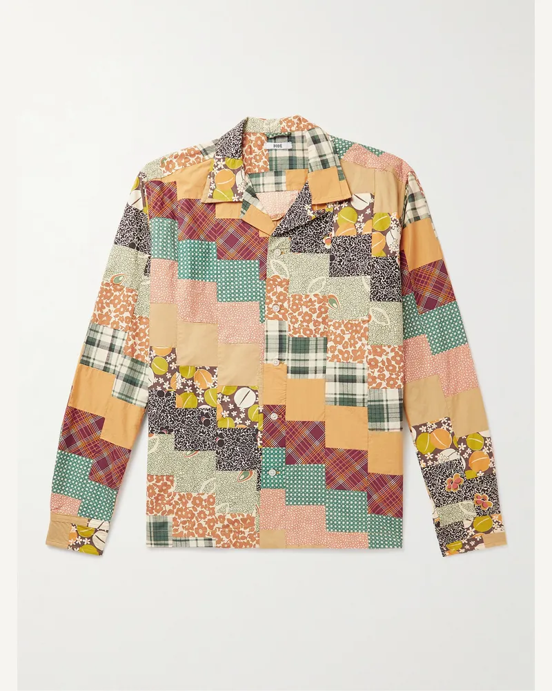 BODE Diagonal Square Patchwork-Hemd aus Baumwollpopeline mit wandelbarem Kragen Grün