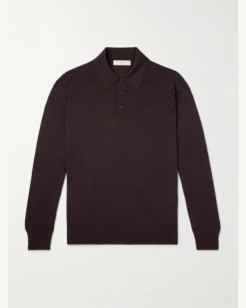 PURDEY Pullover aus Wolle mit Polokragen und Logostickerei Braun