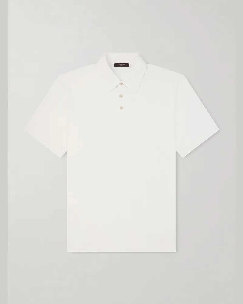 Slowear Polohemd aus Jersey aus einer Baumwoll-Seidenmischung Weiß