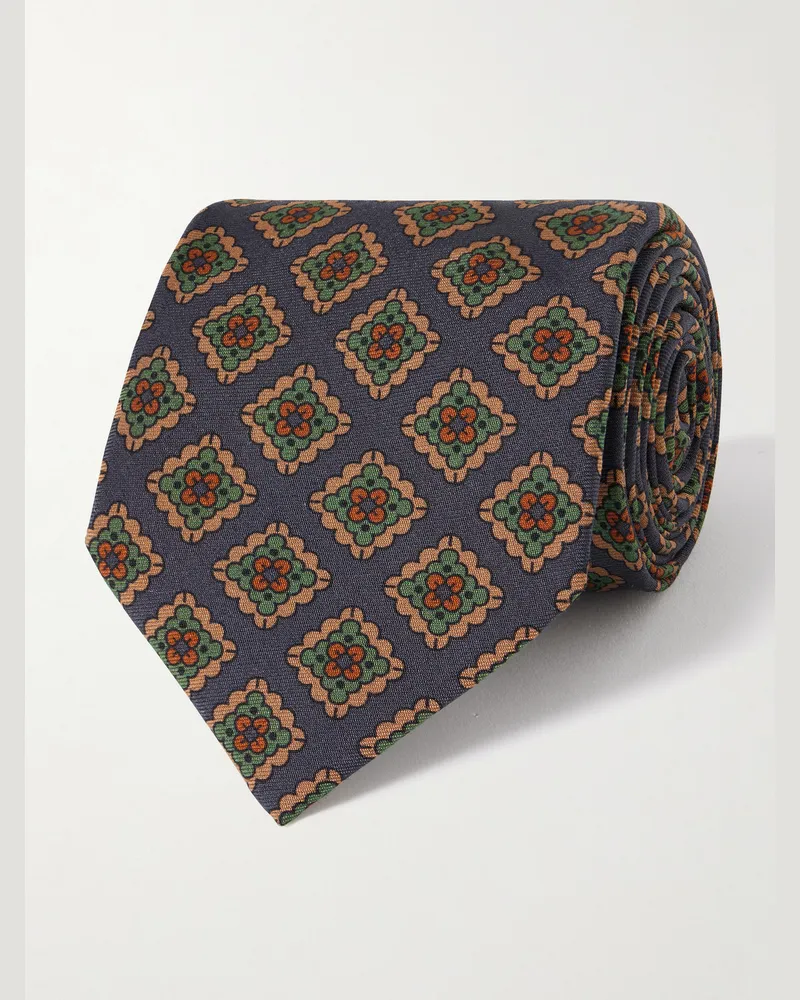 Drake's Krawatte aus einer Woll-Seidenmischung mit Blumenprint, 8 cm Blau