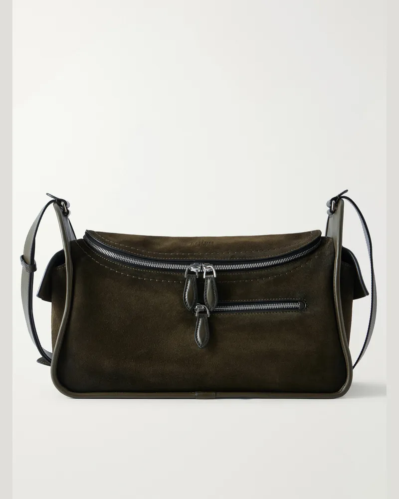 Berluti Périple Barrel Leather-Trimmed Suede Messenger Bag Green