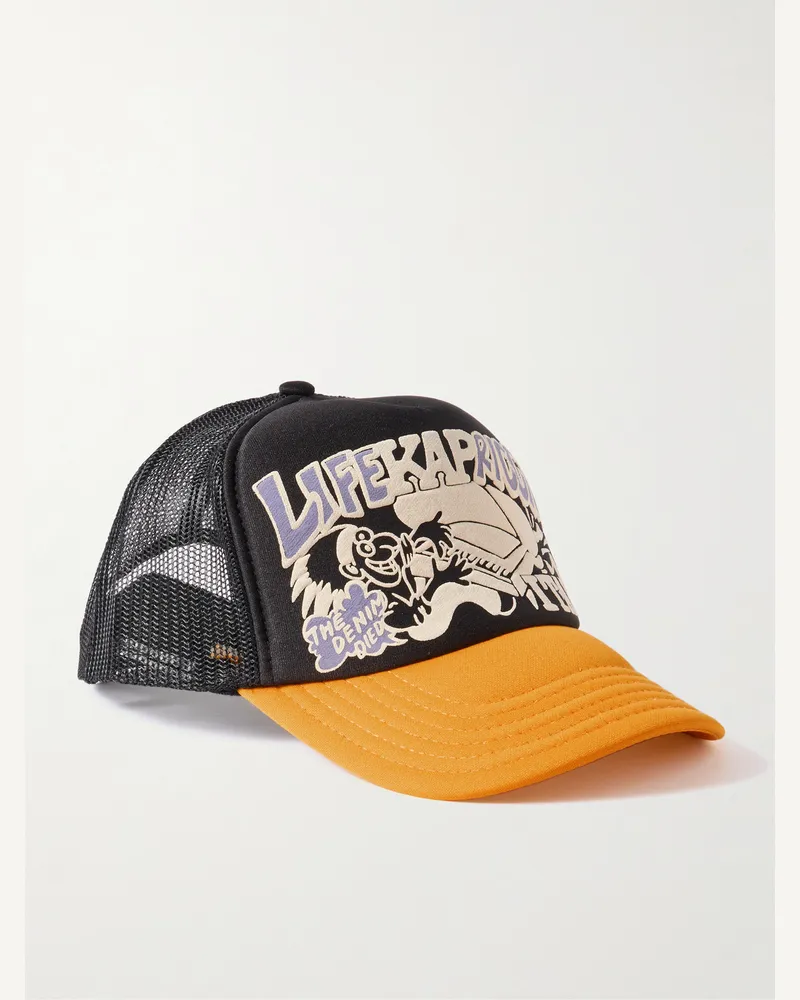 KAPITAL Life Kapriccio Mesh-Trimmed Printed Scuba Trucker Cap Black