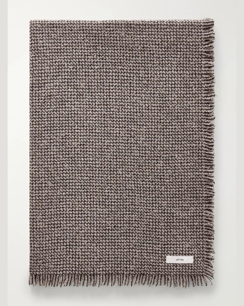 ATON Logo-Appliquéd Fringed Cashmere-Bouclé Scarf Brown