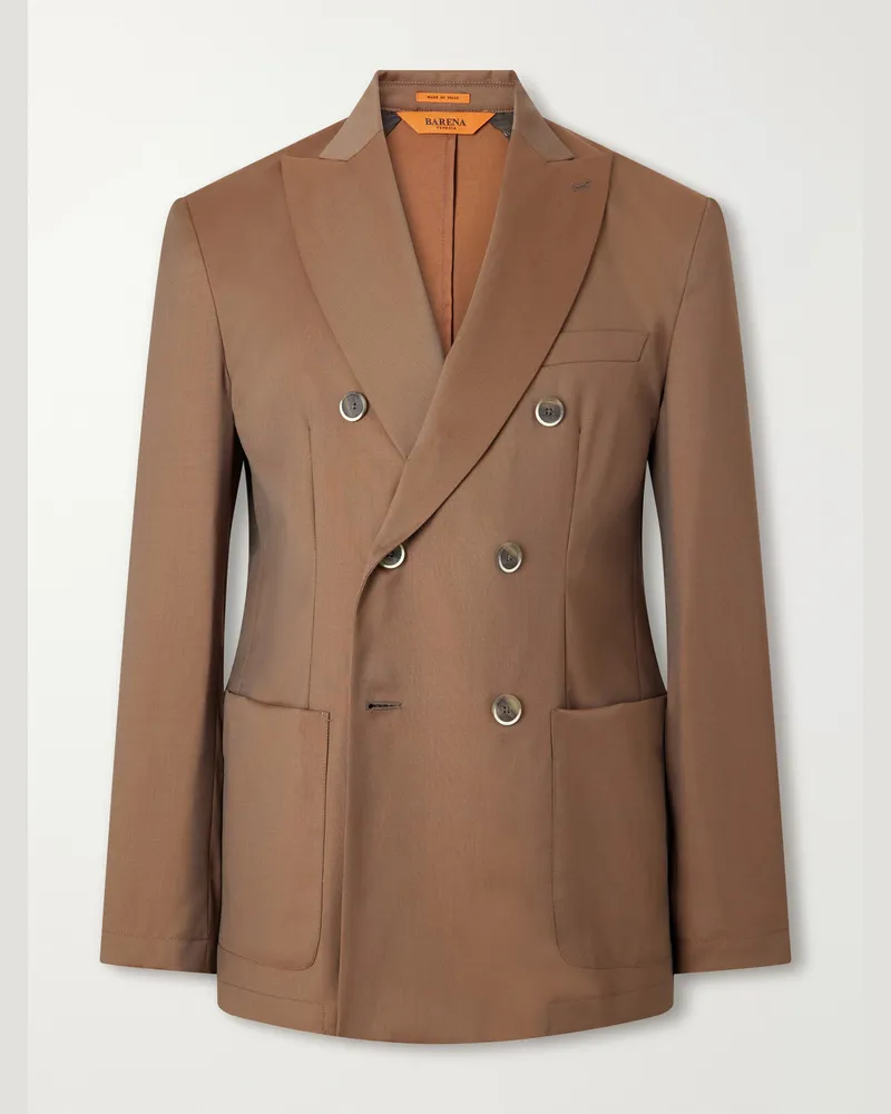 BARENA Double-Breasted Virgin Wool-Gabardine Suit Jacket Brown