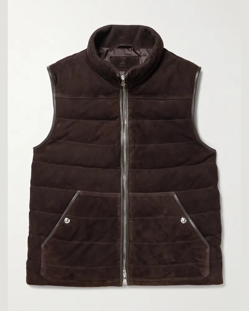 MR P. Steppweste aus wattiertem Veloursleder mit Lederbesatz Braun